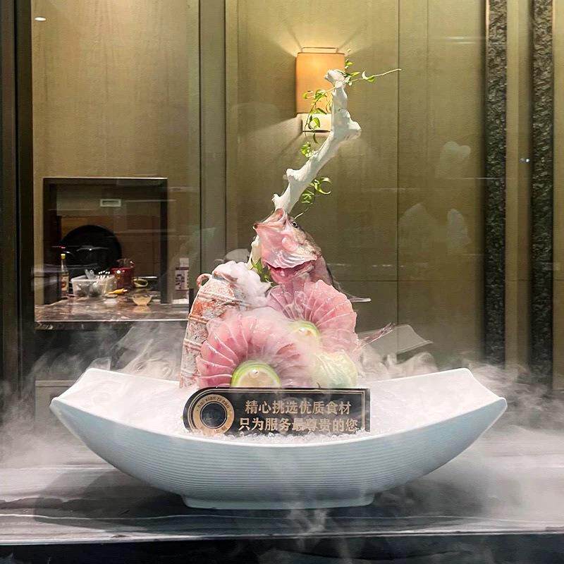 密胺海鲜刺身盘酒店餐厅船型鱼生盘三文鱼摆盘火锅餐具龙虾干冰