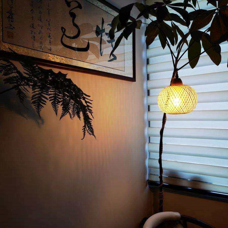 麻绳竹编吊灯复古台灯禅意茶桌根雕树枝挂灯新中式灯罩灯罩配件