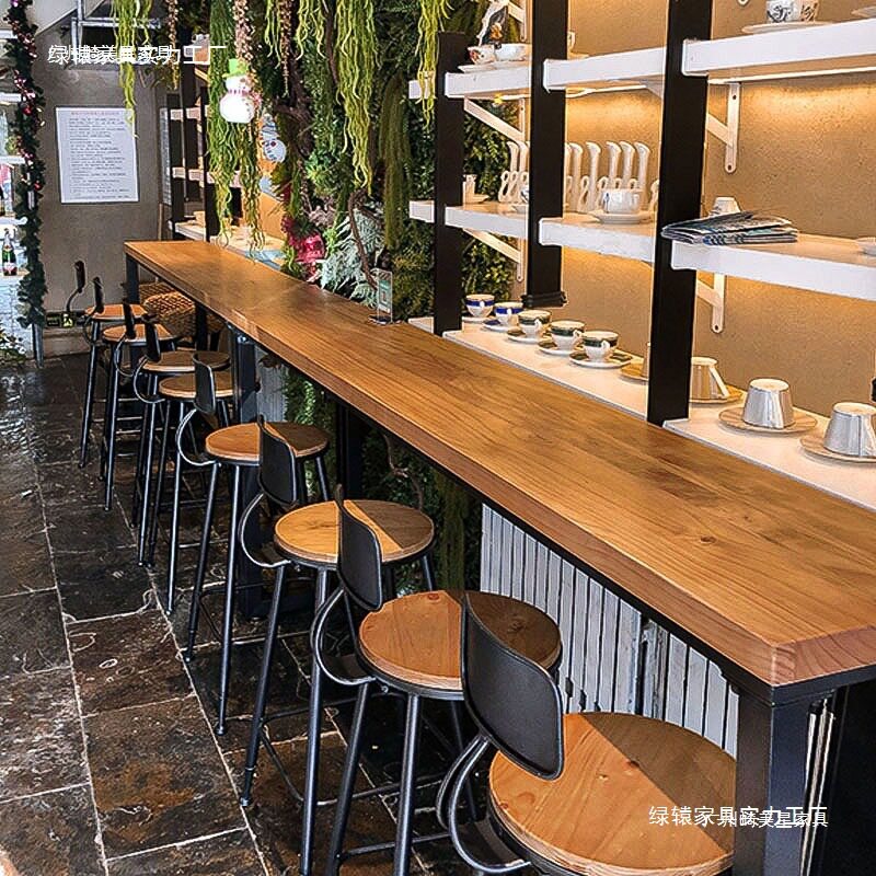 美式实木吧台桌家用简约阳台靠墙窗长条桌子窄高脚奶茶店酒吧桌椅