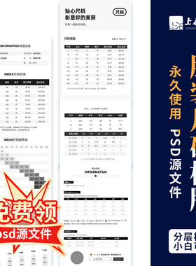 男女衣服装连衣裙裤子产品参数模板尺码表PS源文件美工包月详情页