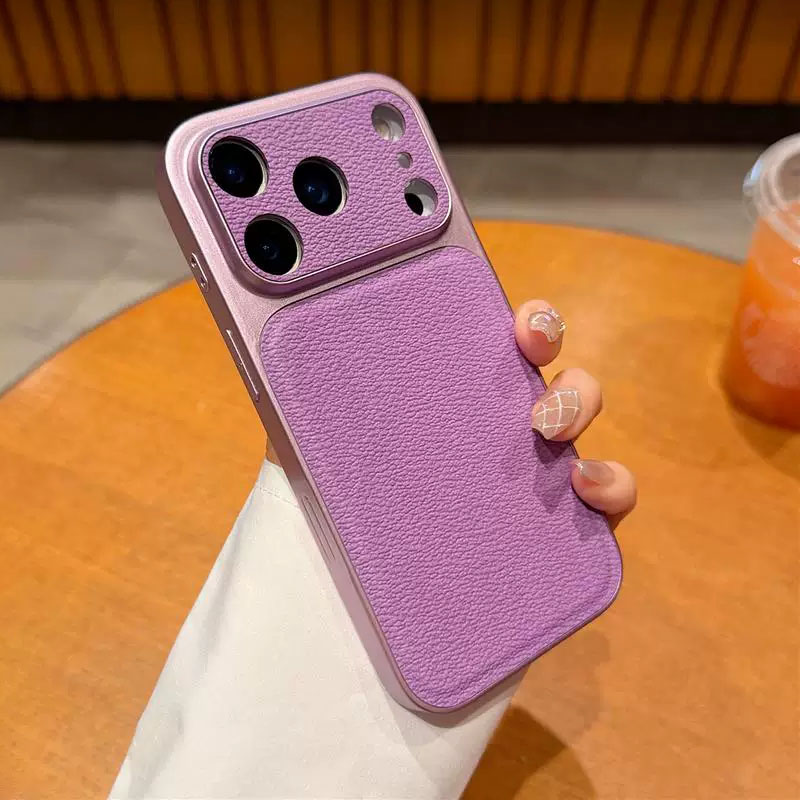 ins高级感暗紫色适用苹果iPhone17ProMax手机壳16Pro大视窗秒变17荔枝纹15Plus 14防摔13情侣12新款网红男女
