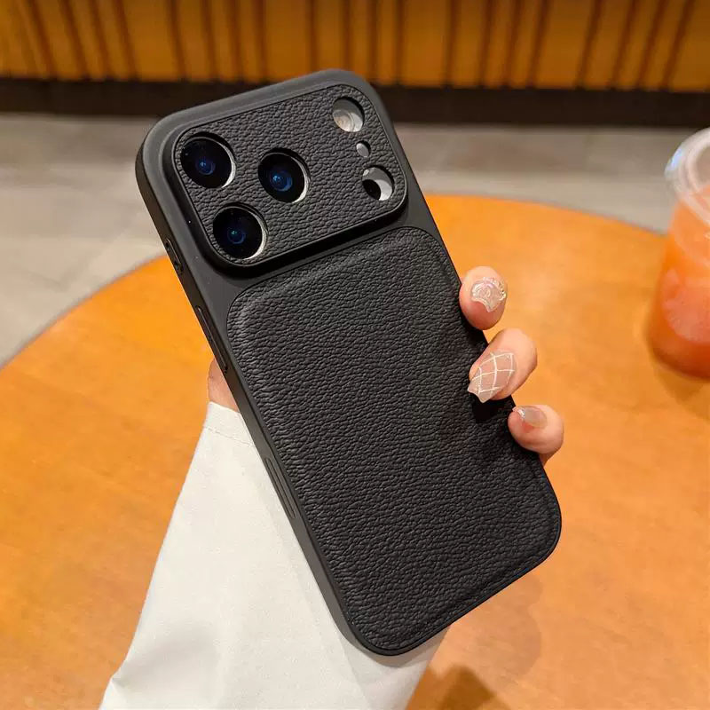 ins高级感简约黑适用苹果iPhone17ProMax手机壳16Pro大视窗秒变17荔枝纹15Plus 14防摔13情侣12新款网红男女