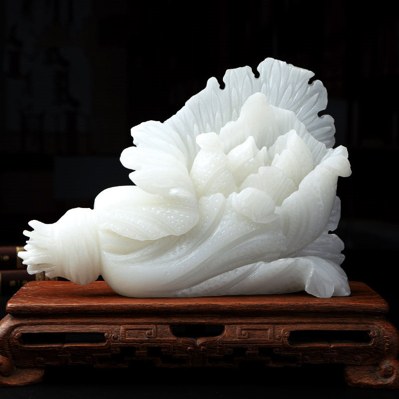 批发 阿富汗白玉白菜摆件 家居办公送礼自用开业白玉摆饰