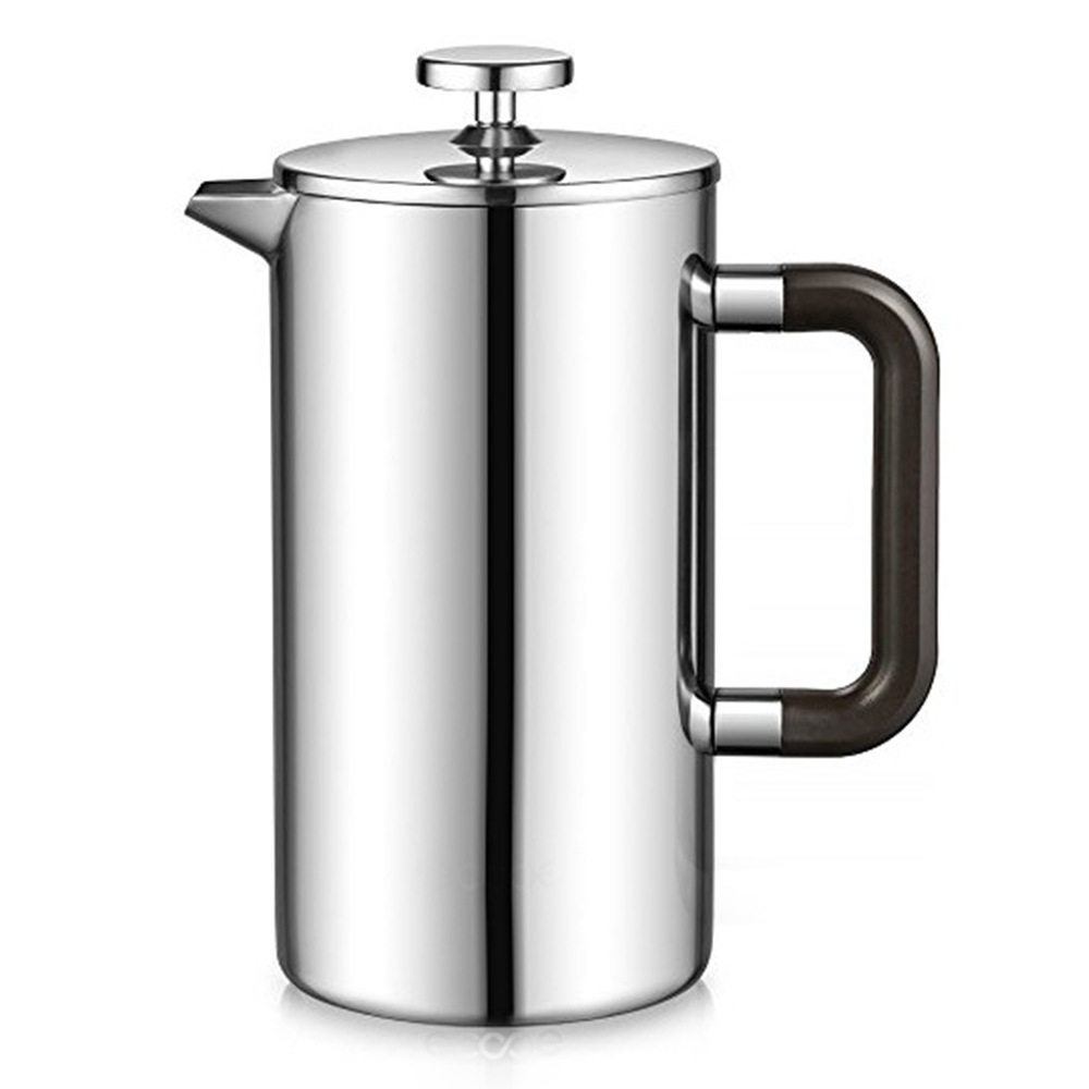 厂家直销0.8L/1L塑料手柄不锈钢双层法压壶咖啡壶冲茶器茶壶