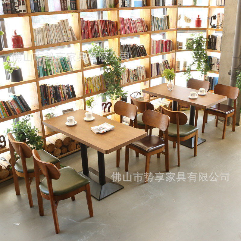 复古怀旧西餐厅咖啡厅桌椅组合面馆实木奶茶店甜品店茶餐厅餐桌椅