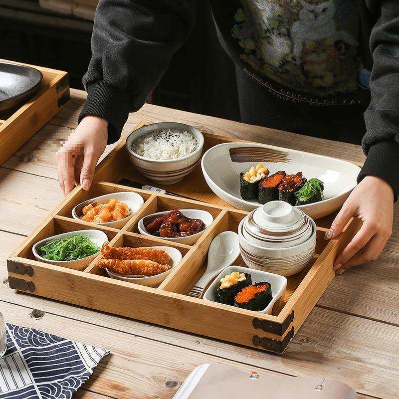 日式民宿早餐餐具创意陶瓷复古分格餐盘食盒托盘酒店饭厅商用套装