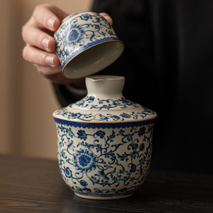 青花瓷缠枝莲温酒器中式陶瓷酒壶烫酒家用黄酒具酒杯套装