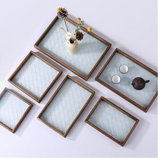 复古式海棠花托盘长方形家用托盘厨房木质点心盘茶杯托盘茶盘果盘