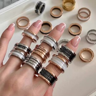 精工珠宝版 黑白陶瓷戒指弹簧指环男女情侣对戒 宝家小红人慈善款