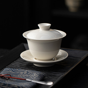 草木灰素净三才盖碗中式复古家用泡茶器防烫敬茶碗功夫茶具礼盒装