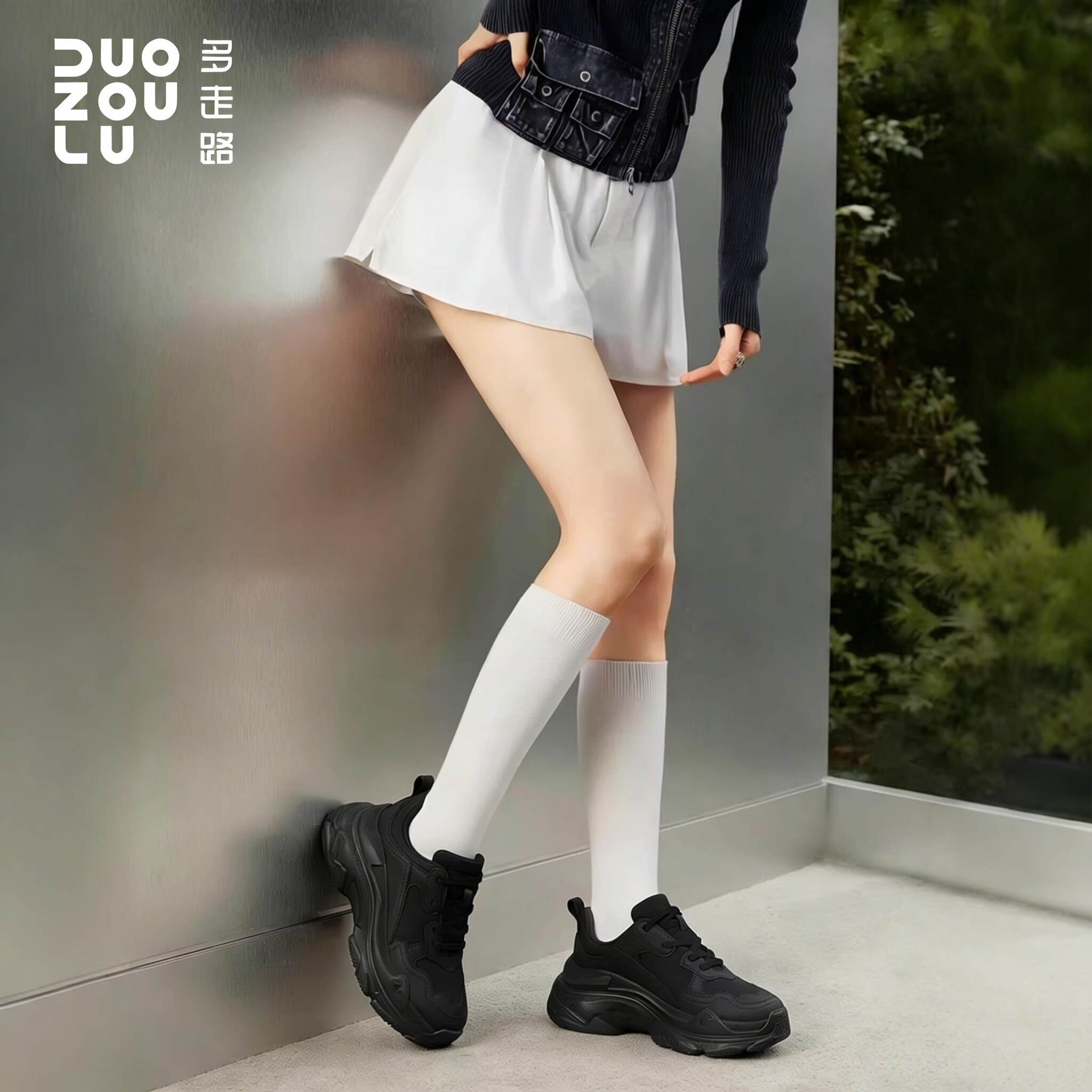 多走路山川III|黑色老爹鞋女2026新款轻便运动鞋厚底增高休闲鞋