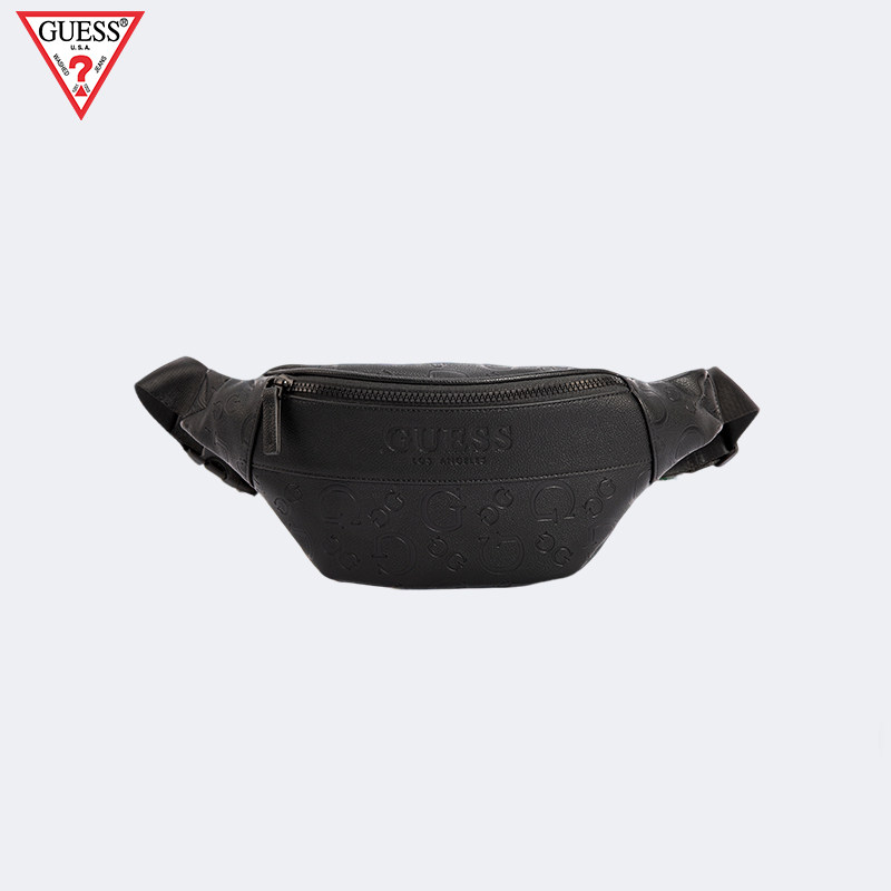 GUESS男女同款时尚休闲腰包简约上班通勤商务斜跨包压花男包包