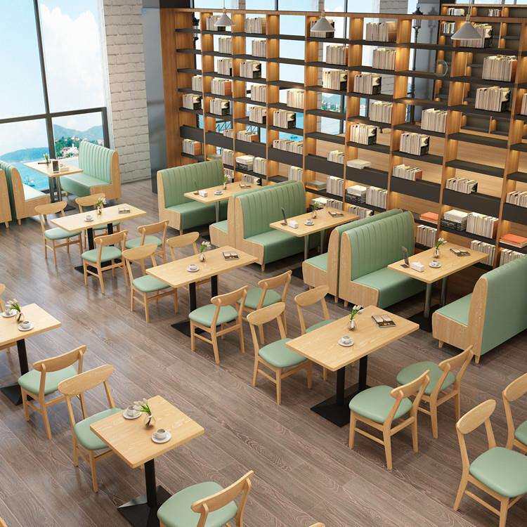 咖啡厅靠墙卡座实木椅奶茶店汉堡店西餐厅沙发学生食堂桌椅组合