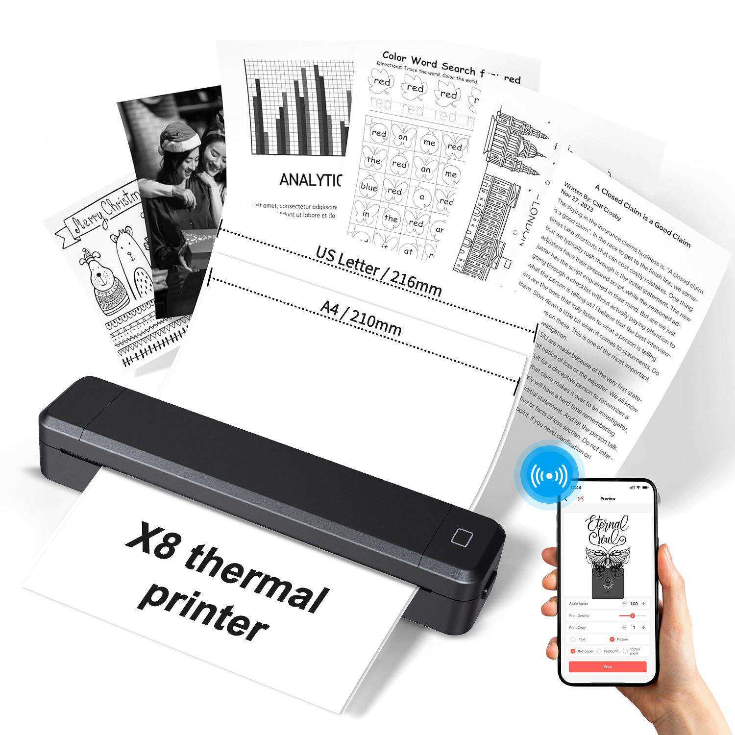迷你热敏打印机办公纹身便携式A4错题打印机A4 tattoo printer