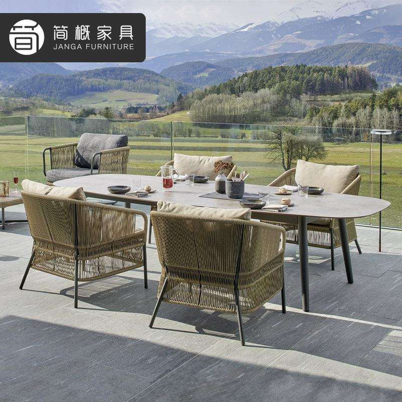 户外别墅露台桌椅休闲庭院茶几三件套露台酒店民宿藤桌椅室外家具