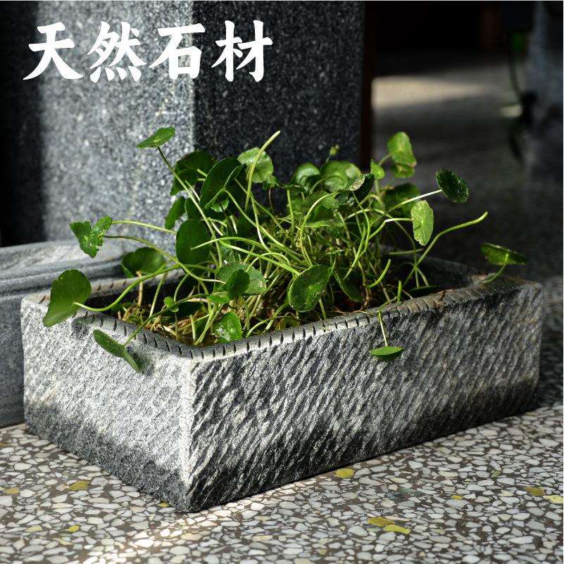 老石槽户外流水造景摆件庭院景观石磨水景旧石头鱼缸水槽阳台花盆