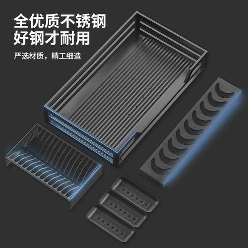 拉篮厨房橱柜304不锈钢双层抽屉式碗架收纳碟架橱柜碗篮蓝置物架