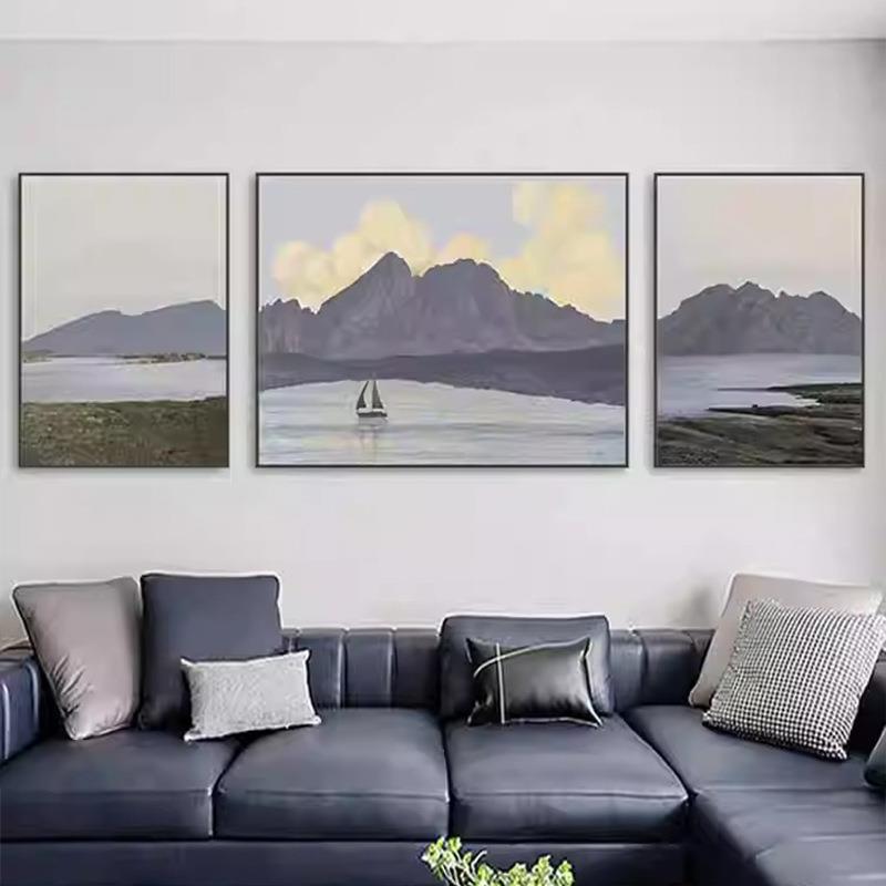 厂家直销北欧抽象客厅挂画风景山水画墙画创意卧室挂画三联装饰画