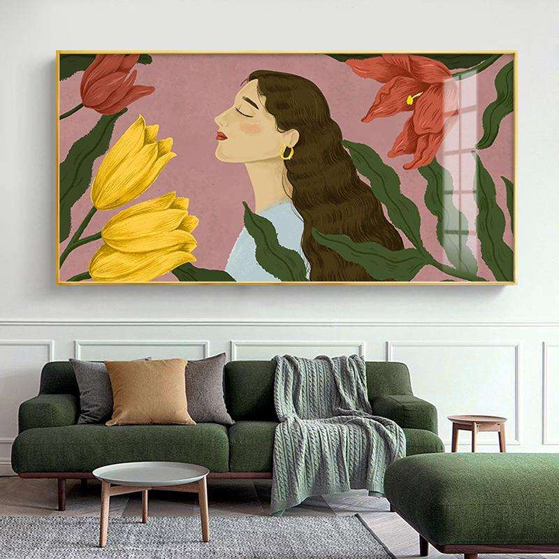 现代北欧客厅装饰画文艺小清新手绘美女插画卧室床头挂画餐厅墙画