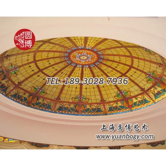 艺术彩绘玻璃穹顶苏州酒店玻璃穹顶彩色玻璃穹顶圆博工艺
