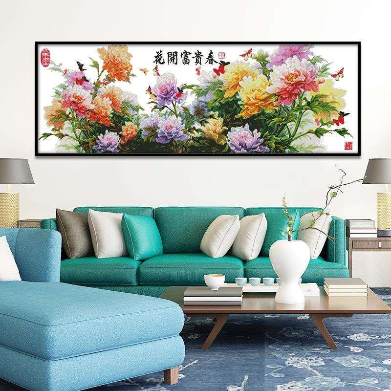 欢乐99十字绣牡丹花装饰挂画客厅花开富贵春中式经典大幅刺绣