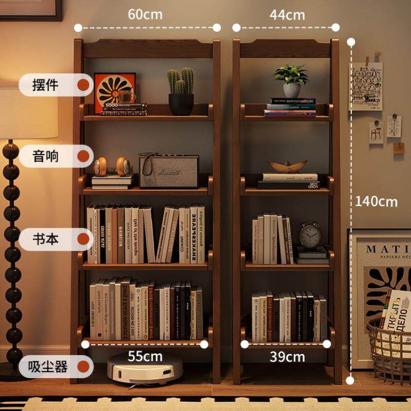 实木梯形书架落地置物架多层收纳展示架阶梯式书柜储物柜一体靠墙