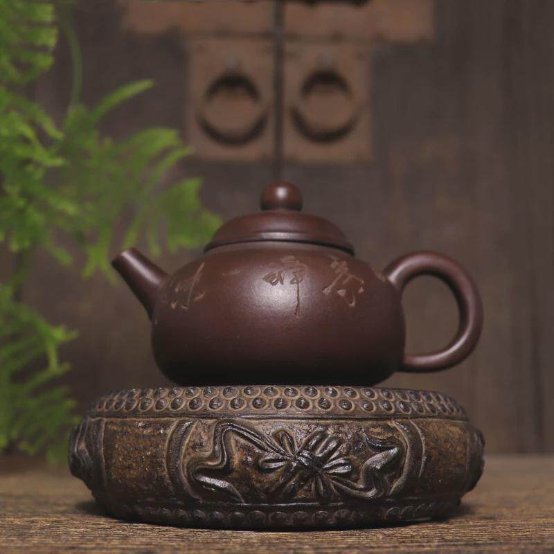 杯垫摆设装饰底座青石琴棋书画复古仿古石雕茶席中式摆件石鼓茶壶