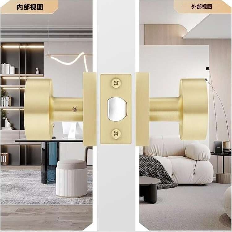 卫生间金色圆形通道家用浴室通道无钥匙静音外贸把手锁现代矩形锁