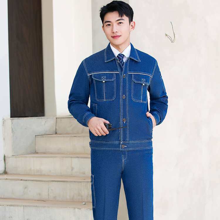 夏季薄款牛仔工作服工厂车间电焊工装焊工服电力牛仔服工地劳保服