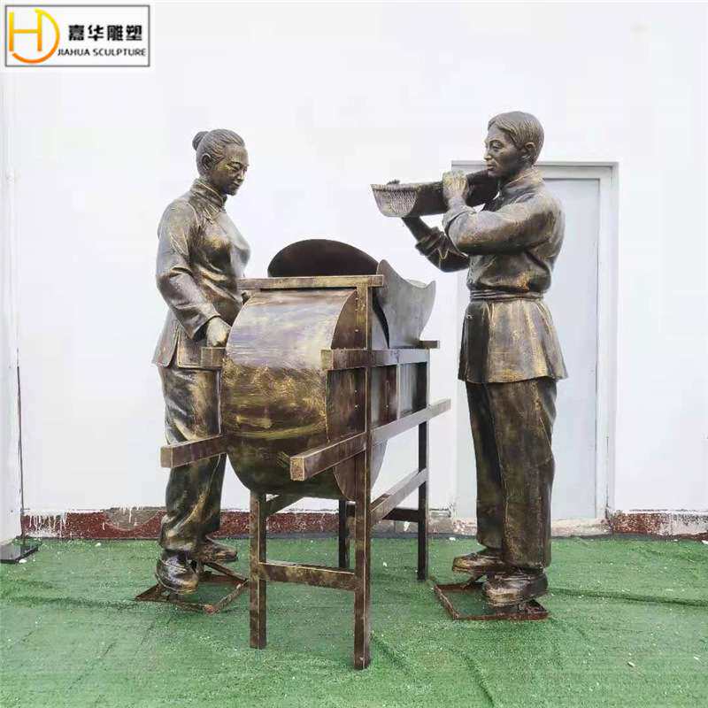 玻璃钢仿铜人物雕塑制作农耕步行街民俗小品童趣校园铸铜人物摆件
