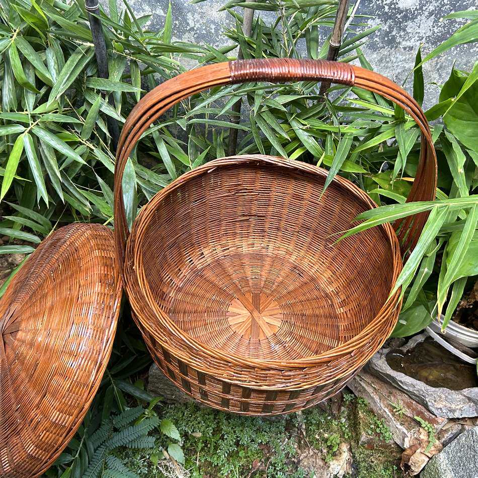 竹制品竹编大提篮 双层提篮 拜神篮子大容量竹篮子收纳 饭箩竹筐