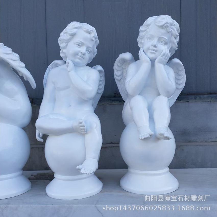 玻璃钢仿汉白玉小天使欧式景观树脂工艺品带翅膀童趣小孩雕塑现货