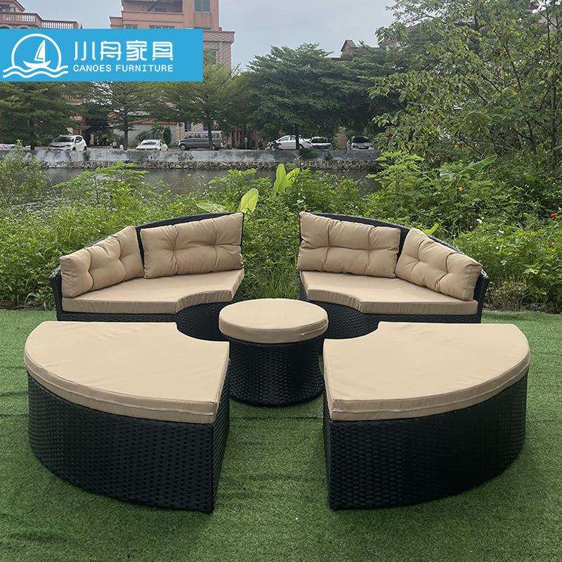 藤沙发桌椅户外半圆形室外休闲藤编弧形藤椅组合家具藤艺户外休闲