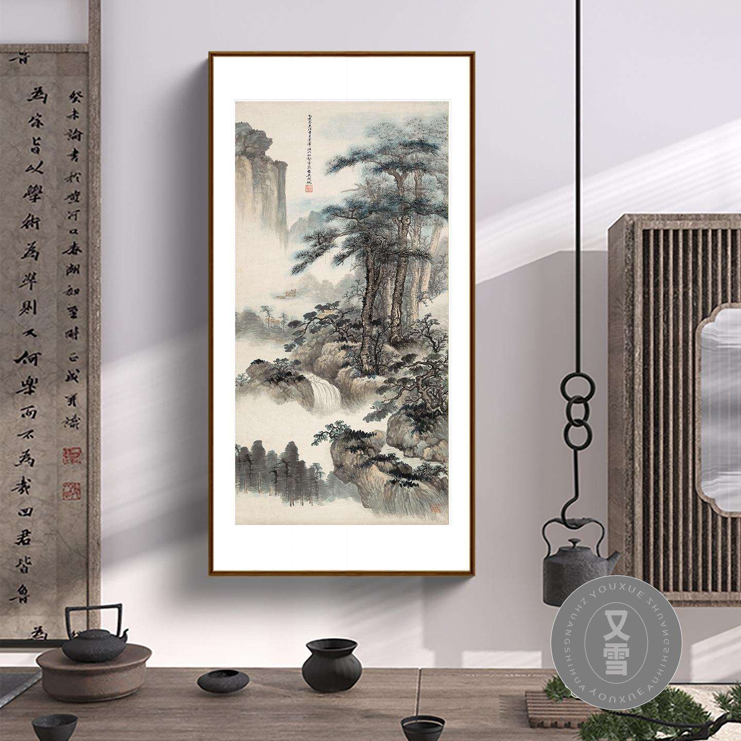 吴湖帆松壑云泉图入户玄关山水挂画新中式餐厅茶室走廊装饰画酒店