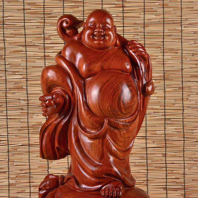 花梨木送宝弥勒木雕雕刻家居摆饰摆件客厅玄光书房装饰工艺品送礼