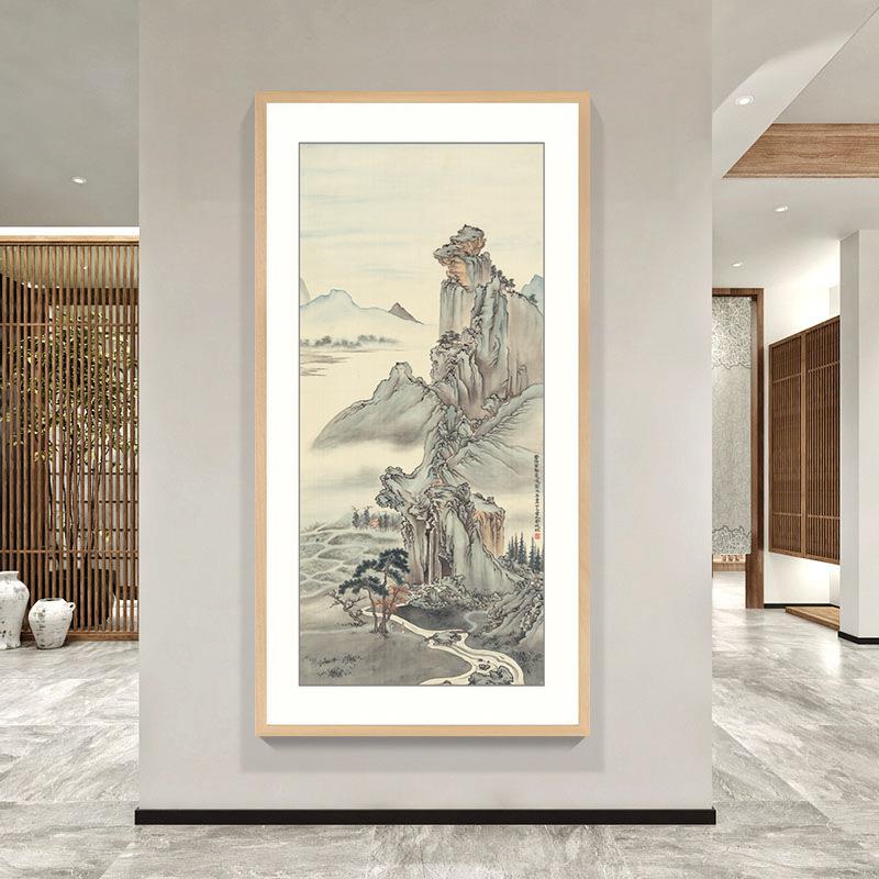 新中式装饰画客厅沙发背景玄关走廊餐厅书房壁画竖幅山水国画挂画
