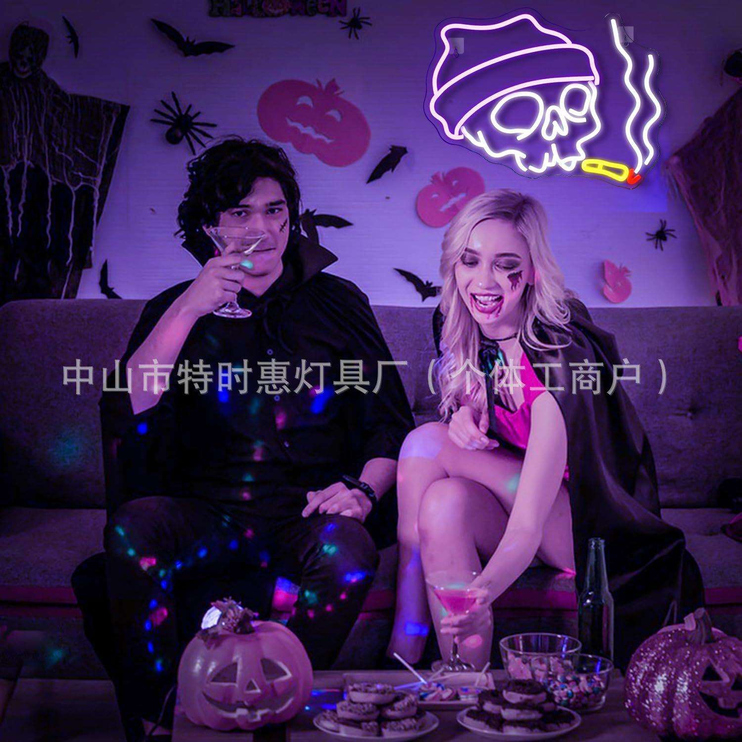 跨境万圣节系列LED霓虹发光灯牌南瓜灯图案装饰灯圣诞节日氛围灯
