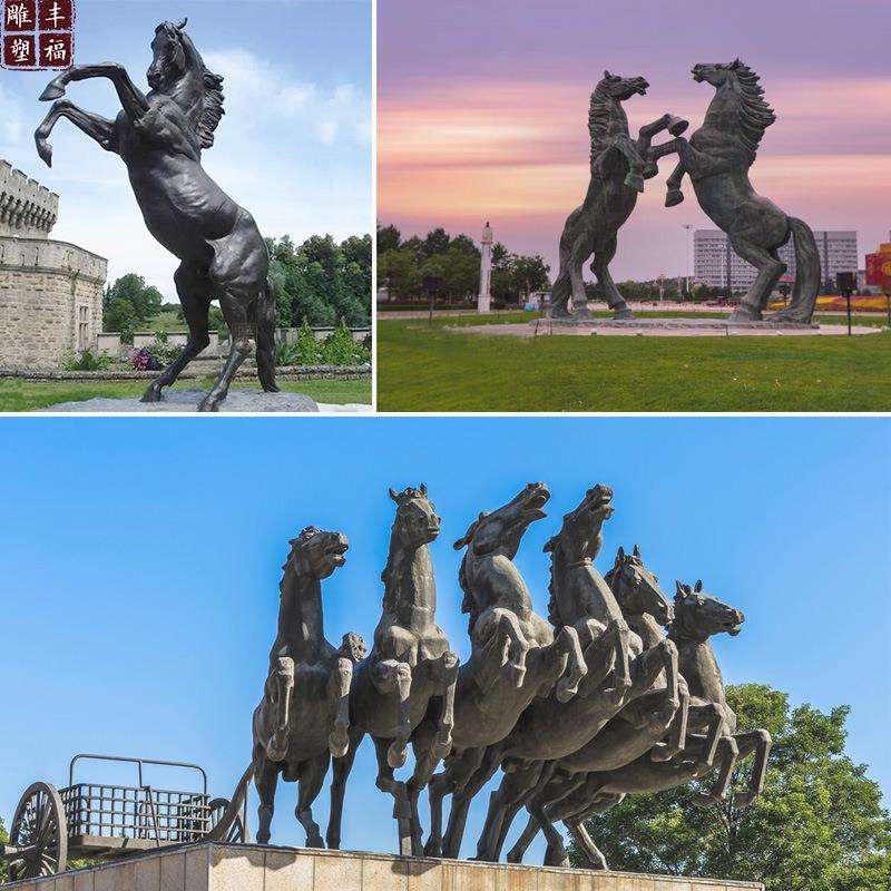 大型广场装饰马雕塑 铸铜动物仰蹄子站立马雕像 十二生肖铜马雕塑