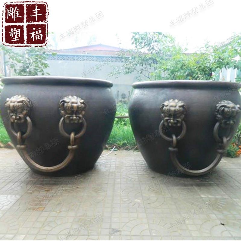 铜雕鱼缸仿古园林四合院铜水缸雕塑 中式酒店庭院铜缸金属摆件