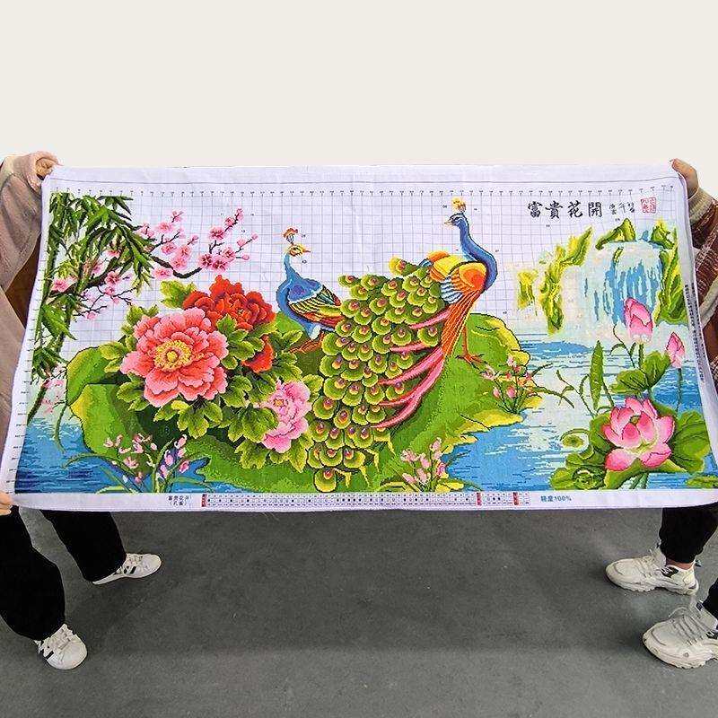 孔雀十字绣成品不带框纯手工出售绣好的2025新款高端客厅牡丹花卉