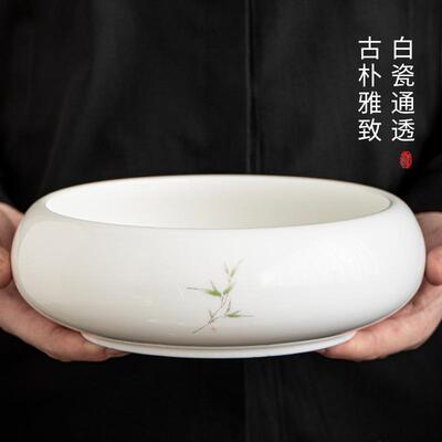 羊脂玉瓷茶洗家用白瓷笔洗茶台茶渣缸废水水盂杯洗大号高档轻奢