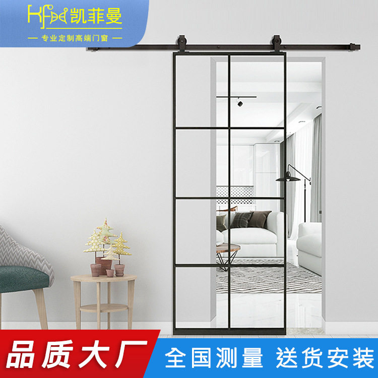 吊轨谷仓门卫生间隔断门钢化玻璃铝合金移门隔音推拉门极窄边框