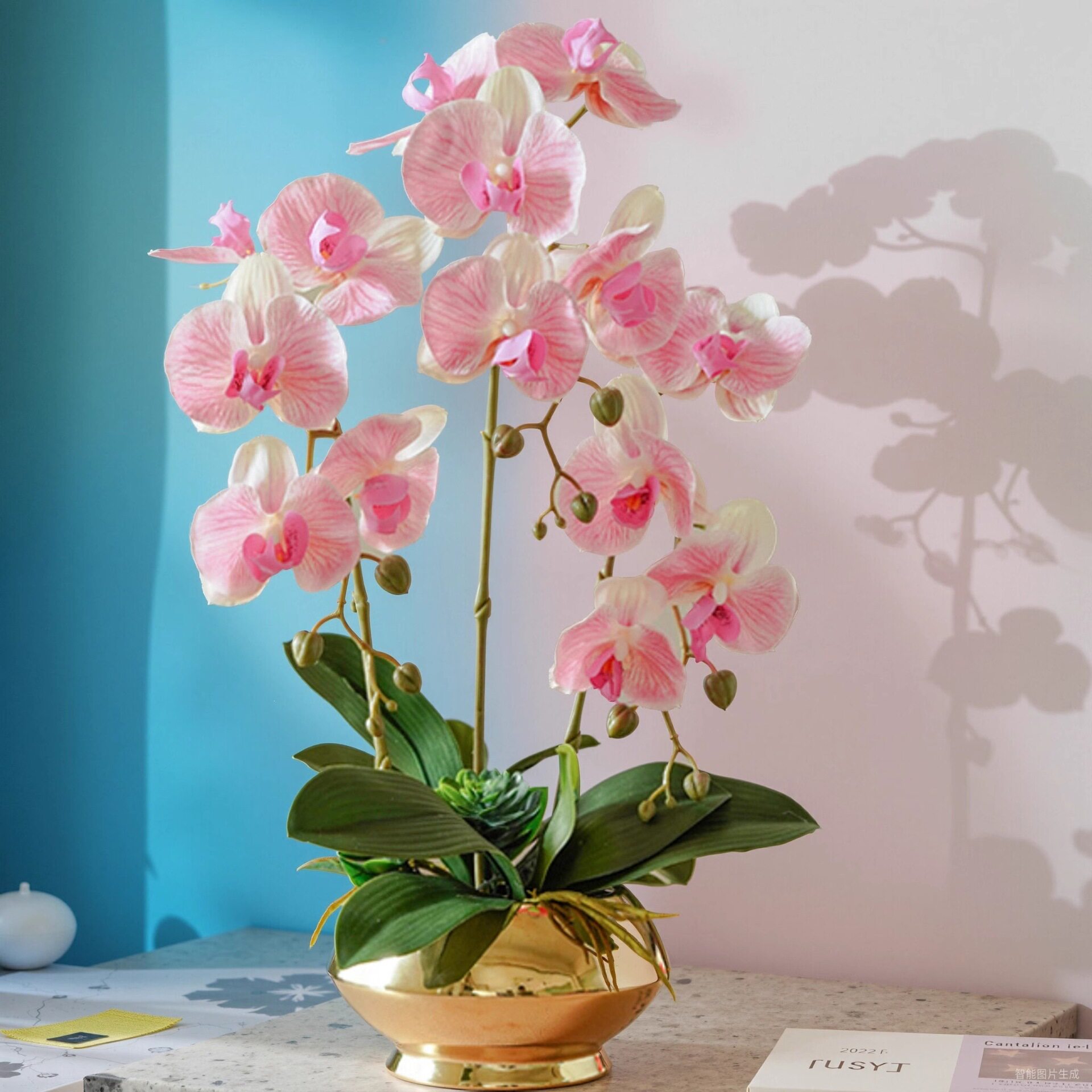 仿真花蝴蝶兰高品质手感假兰花盆栽客厅餐桌花卉简约装饰花艺摆件
