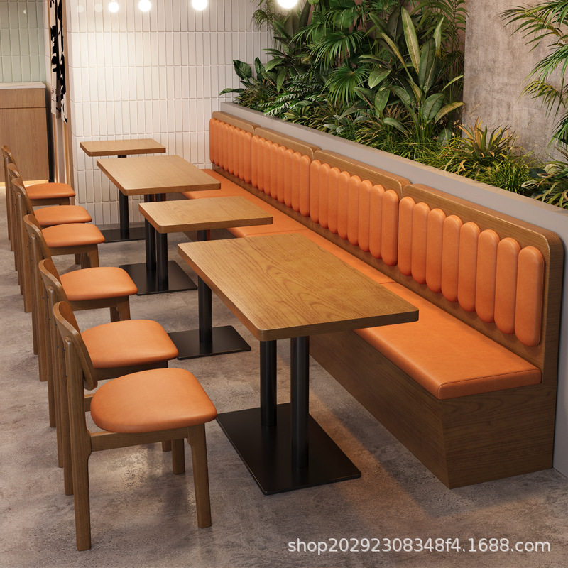 复古西餐厅卡座沙发网红餐饮饭店咖啡厅小吃店甜品烘焙店实木餐桌