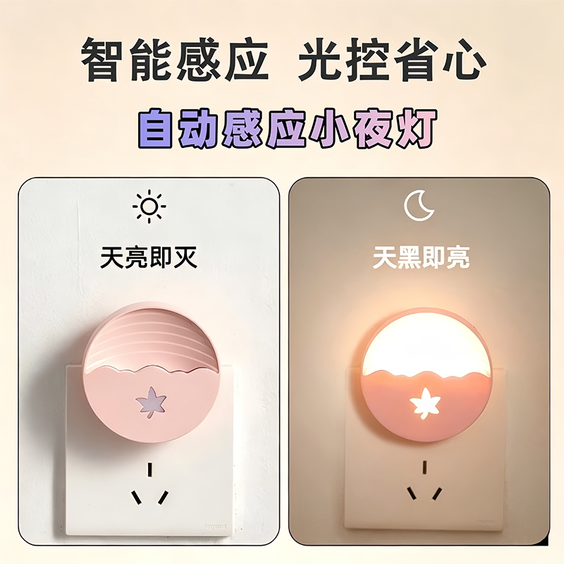 光控感应自动柔光插电小夜灯图片