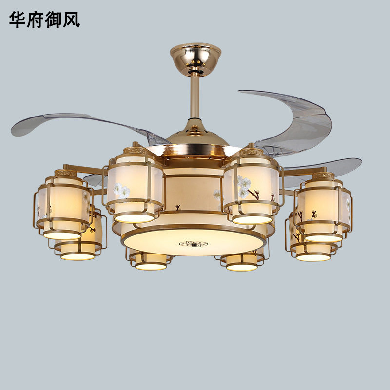 新中式风扇灯 隐形吊扇灯led静音遥控卧室客厅餐厅带灯吊扇吊灯具