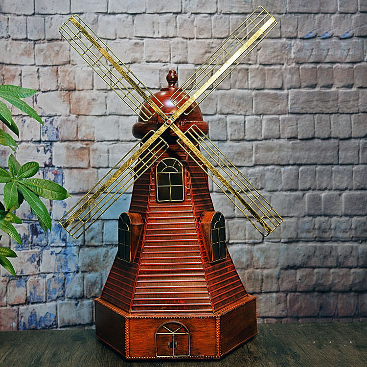 欧式创意复古铁皮风车模型摆件家居软装摄影道具橱窗陈列摆设批发