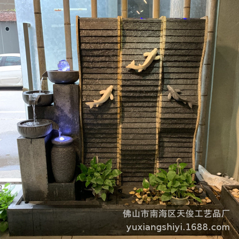 流水墙水幕墙石雕装饰摆件客厅落地大型公司酒店成品水景工艺品厂