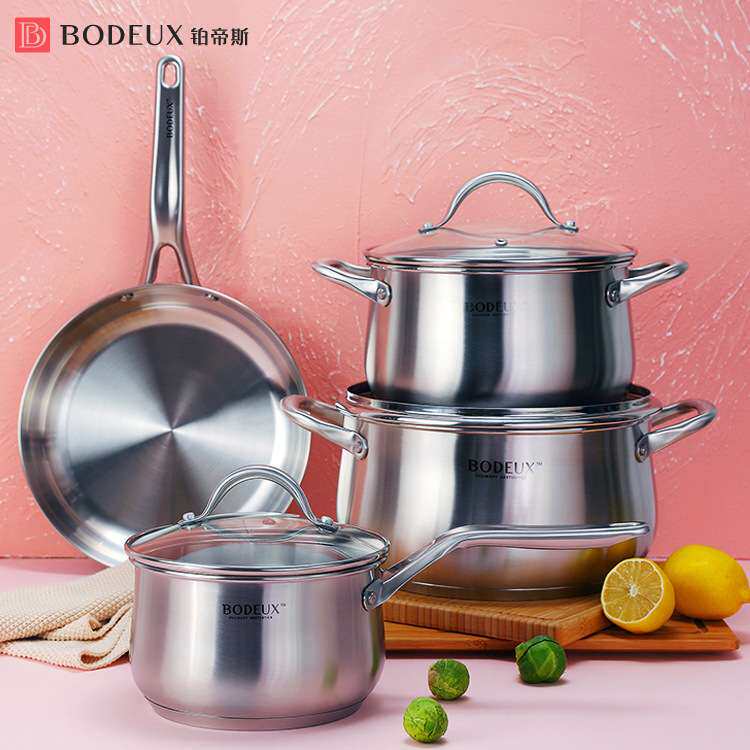 铂帝斯厨具锅多件套家用304不锈钢炒锅汤奶锅4件套锅具套装不粘锅