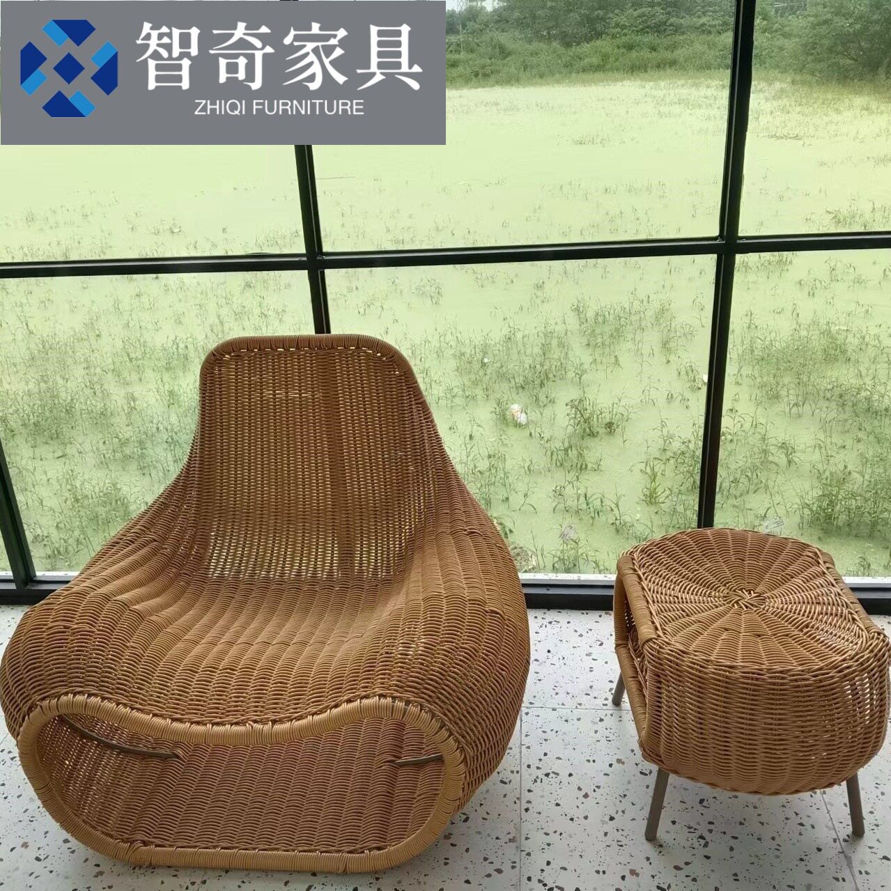 创意户外藤沙发单人休闲阳台三件套民宿庭院简约防晒防水藤椅茶几